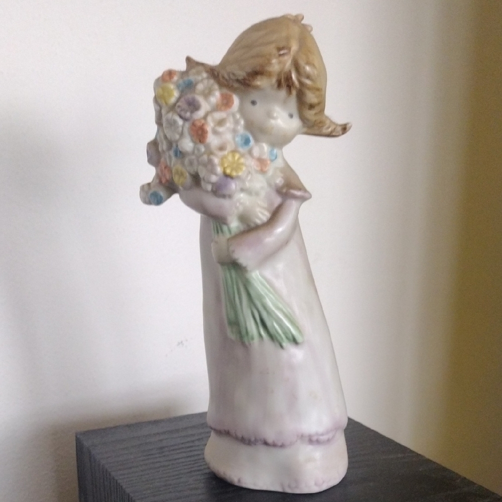 Vintage 1988 KINKA Porcelain Figurine by Enesco - Girl with Bouquet